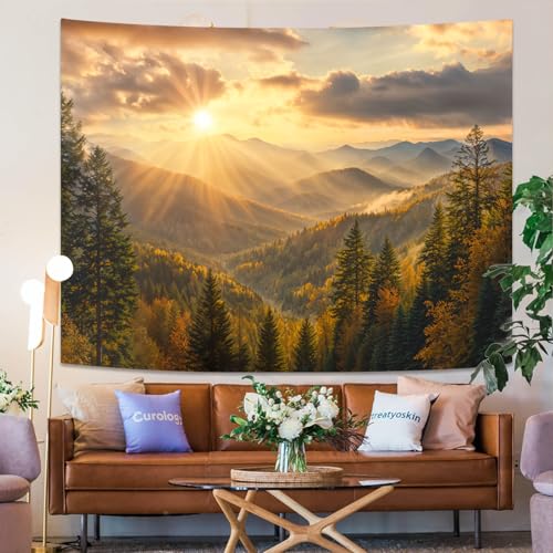 kampdream Landscape Tapestry, Scenery Art Wall Tapestries, Nature Wall Decor for Bedroom Living Room Backdrop Warm Sunset Mountain 44×60 inches - color: Dusk Mountain, size: 60"L x 44"W
