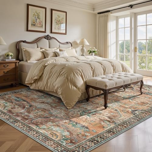5x7 Area Rugs, Vintage Retro Soft Washable Rug, Non-Slip Low Pile Rugs for Living Room, Bedroom, Dining Room, Stain Resistant Home Decor Rug (Vintage Orange/Brick) - color: N-vintage Orange/Brick, size: 5x7