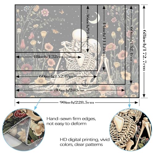 Haibimen Skeleton Tapestry Wall Hanging Dark Romance Moon Stars Butterfly Floral Skull Gothic Tapestries for Bedroom Aesthetic Wallpaper Decor for Living Room, Dorm (Black 1, 48''×36'') - color: Black 1, size: 48''×36''