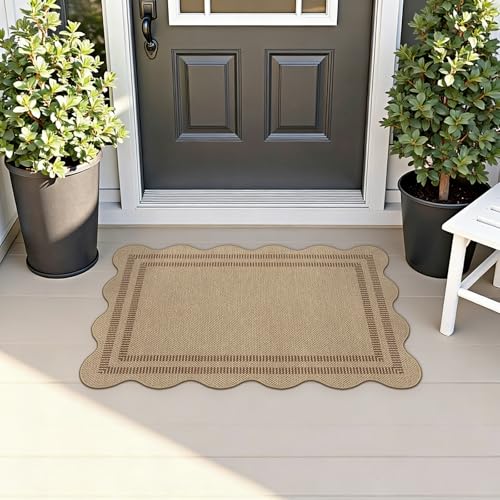 Easy Jute Outdoor Mats for Front Door, 2x3 Small Washable Kitchen Rugs, Farmhouse Brown Throw Rug Non Slip Indoor Outdoor Carpet for Entryway Porch Foyer - color: Brown Geometric-2, size: 2'x3' (Rectangular)