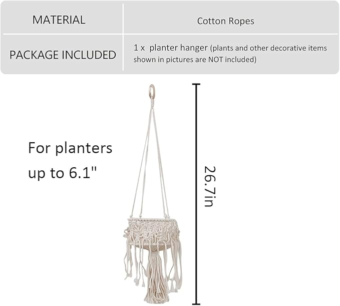 Macrame Plant Hangers with Tassels Indoor Hanging Planters Basket Handmade Cotton Rope Flower Pots Holder Stand Boho Home Decor Outdoor Decorations Round White
