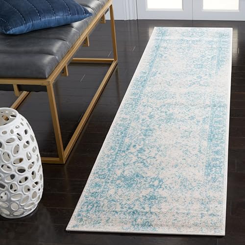 SAFAVIEH Adirondack Collection Accent Rug - 2'6" x 4', Ivory & Light Blue, Distressed Vintage Floral Design, Non-Shedding & Easy to Clean, Ideal for Front Door, Kitchen, Entryway, Foyer (ADR109L) - color: Ivory/Light Blue, size: 2'6" x 4' (Rectangular)