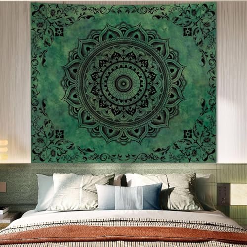 Tichgeim Green Mandala Tapestry for Bedroom Aesthetic, Boho Hippie Ceiling Art Decor Tapestries, Bohemian y2k Floral Backdrop Wall Hanging for Teen Girls Dorm Living Room (60"X79") - color: A-Green Mandala Tapestry, size: 79"L x 60"W