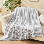NEWCOSPLAY Super Soft Throw Blanket Black and White Premium Silky Flannel Fleece 3D Ribbed Jacquard Lightweight Bed Blanket All Season Use (Black and White Ribbed, Throw(50"x60")) - color: Black and White Ribbed, size: Throw(50"x60")