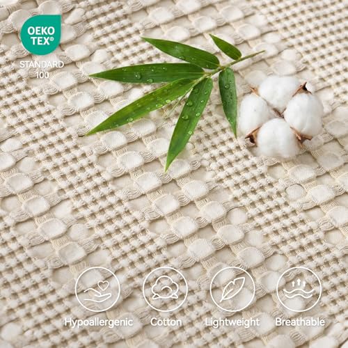 a moment 2 Pack Bamboo Fiber Pillow Covers - Waffle Weave, Ultra Soft & Breathable, Euro Shams Cotton Throw Pillow for Couch, Sofa, Bedroom Living Room 26x26 Inch Beige - color: Beige, size: 26" x 26" (Pack of 2)