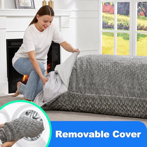 Hobestluk 3 in 1 Bean Bag Chair Giant Bean Bag Chairs for Adults with Chevron Plush Fur Cover Convertible Bean Bag Floor Cushion with Machine Washable Cover for Living Room (Chevron Plush Grey) - color: Lead Grey