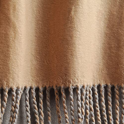 EP Mode Reversible Fringed Mulberry Silk Throw Blanket for Sofa (Light Grey/Beige) - color: Light Grey/ Beige