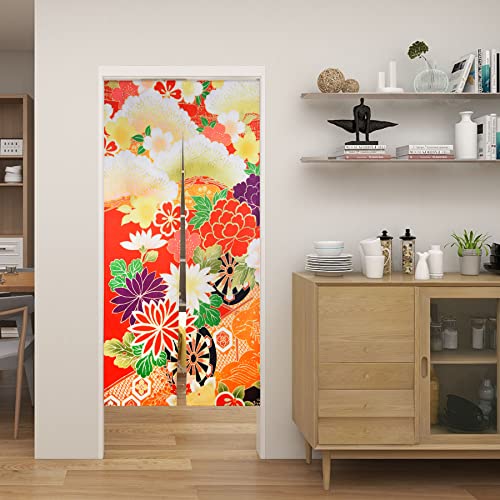 LIGICKY Japanese Style Doorway Curtain Noren Cotton Linen Retro Flowers Printed Window Treatment Hanging Door Tapestry for Home Decoration 33.5" Width x 70.9" Long, Colourful - color: Retro Flowers, size: 33.5"W x 70.9"L (Pack of 1)