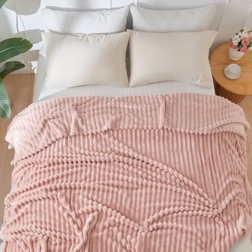 NEWCOSPLAY Super Soft Throw Blanket Pink Premium Silky Flannel Fleece 3D Ribbed Jacquard Lightweight Bed Blanket All Season Use (Pink Ribbed, Throw(50"x60")) - color: Pink Ribbed, size: Throw(50"x60")