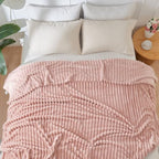 NEWCOSPLAY Super Soft Queen Blanket Pink Premium Silky Flannel Fleece 3D Ribbed Jacquard Lightweight Bed Blanket All Season Use (Pink Ribbed, Queen(90"x90")) - color: Pink Ribbed, size: Queen(90"x90")