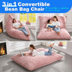 Hobestluk 3 in 1 Bean Bag Chair Giant Bean Bag Chairs for Adults with Chevron Plush Fur Cover Convertible Bean Bag Floor Cushion with Machine Washable Cover for Living Room (Chevron Plush Pink) - color: Rose Pink