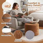 Tiita Pouf Ottoman and Foot Rest, Round Foam Stuffed Floor Pouf with Storag for Living Room, Brown - color: Round Brown