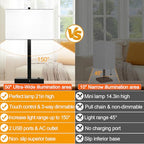 Lynnoland 21" Set of 2 Table lamp with USB A+C & AC Outlets, Touch Control 3-Way Dimmable Nightstand Lamps for Bedroom Living Room Office Reading, White Shade Touch Lamps, 5000K LED Bulbs Included - color: (2 Pack)White Line & Matte Black (Base)-Two 5000K
