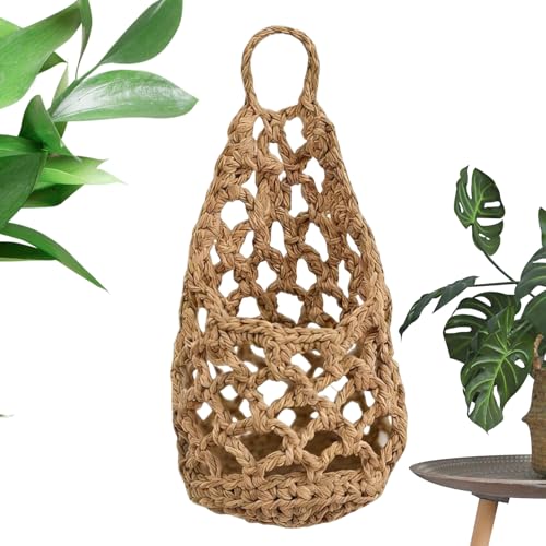 Hanging Plant Basket – Hand Woven Cotton Rope Wall Mount Planter with Hooks | Bohemian Style Indoor Plant Stand for Home Decor, Indoor Greenery, Balcony, and Window Display - color: Brown