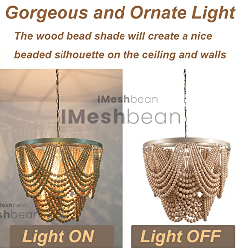 Boho Wood Beaded Chandelier Light Fixture，Large 25.5 inch Bohemia Bead Chandelier Rustic Farmhouse Ceiling Light Fixture for Dinning Room Bedroom Living Room (Oak) - color: Oak 25.5"
