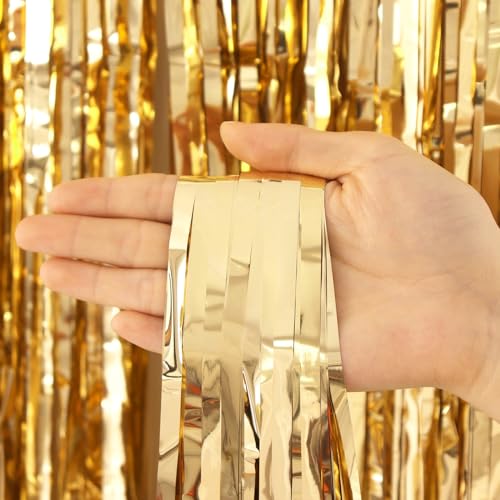 2 Pack Fringe Curtains Backdrops, Foil Fringe Curtains, Door Streamers for Birthday Wedding Bridal Shower Holiday Graduation Party Decorations, Photo Booth Backdrops, Champagne - color: Champagne