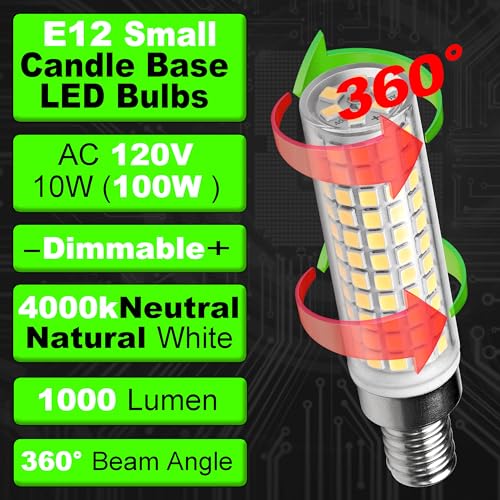 E12 100W Dimmable C7 T6 LED Corn Light Bulbs, 4000K Natural White 1000 Lumen 10W E12 LED Candelabra Light Bulbs for Home Decorative Chandelier Pendant Ceiling Fan Lighting Salt Lamp, 3 Pack - color: 4000k Natural White, size: 10 Watt-Dimmable-3 Pack