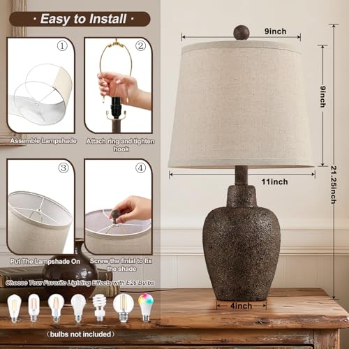 21" Table Lamps for Bedroom Set of 2 Small Farmhouse Bedside Lamps for Living Room Rustic Cottage Jar-Shaped Lamp for Nightstand Retro Brown Finish,Bulbs Not Included ﻿ - color: Brown