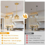 MQMQA 2 Pack Gold Globe Pendant Lights, Mid Century Gold Pendant Light Fixtures, Amber Glass Pendant Lights Kitchen Island Adjustable Hanging Fixture for Dining Room (Bulbs not Included) - color: Brushed Gold + Amber Glass 2 Pack