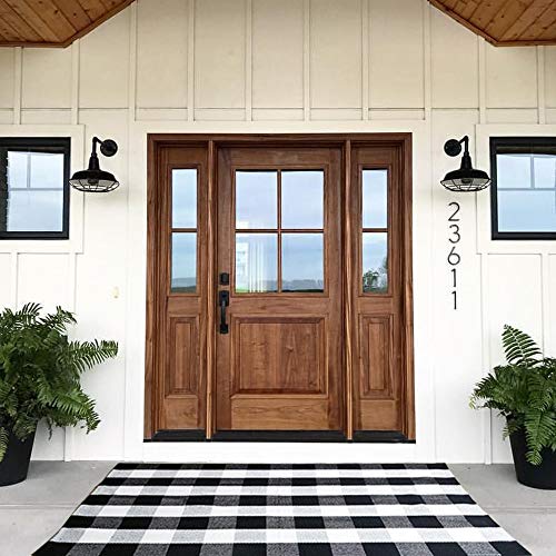 Buffalo Plaid Outdoor Rug, 3'x5' Black and White Check Indoor/Outdoor Area Rugs, Layering Rug for Hello/Welcome Door Mat, Washable Cotton Woven Farmhouse Mat for Christmas Front Porch Décor - color: Black and White Plaid, size: 3' x 5' (Rectangular)