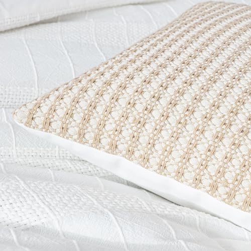 Chezmoi Collection 4-Piece Clip Jacquard Cotton Comforter Set King, Boho Chic Textured Tufted Basketweave Striped Bedding with Textured Woven Pillow Cushion, White - color: Yuki White, size: King