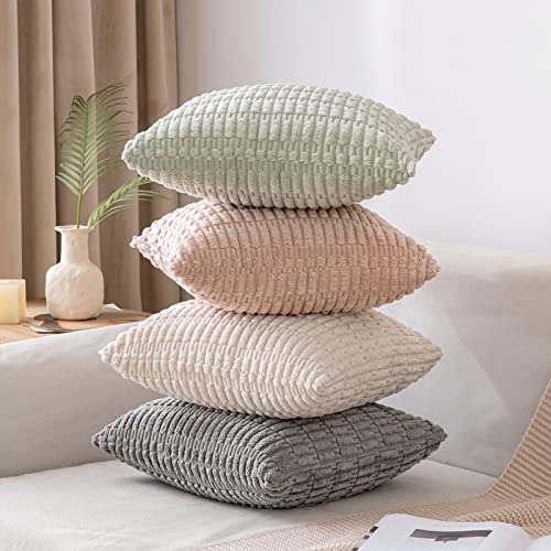 MIULEE Pack of 2 Spring Corduroy Decorative Throw Pillow Covers 16x16 Inch Soft Boho Striped Pillow Covers Modern Farmhouse Home Decor for Summer Sofa Living Room Couch Bed Light Green - color: Light Green, size: 16" x 16" (Pack of 2)