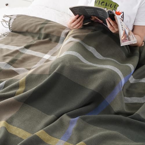 BATTILO HOME Olive Green Plaid Throw Blanket for Couch - Army Green Plaid Blanket Buffalo Checkered Blankets - Lightweight Farmhouse Outdoor Throw Blankets for Bed, Sofa 50"x60" - color: Army Green