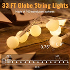 WERTIOO Globe String Lights Battery Operated – 33ft 100 LED Globe Lights with Remote, 8 Modes & Timer – Warm White String Lights for Bedroom, Christmas Tree, Garden, Tent, Camping, Indoor & Outdoor - color: Warm White-33ft
