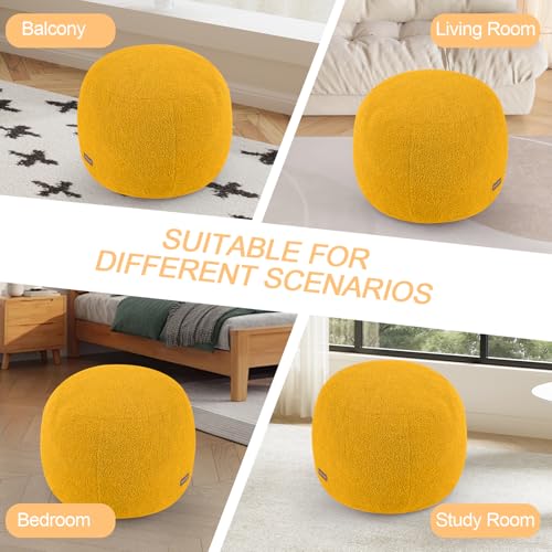 MeMoreCool Stuffed Round Pouf Ottoman Foot Rest, Floor Pouf Foot Stool with Soft Foam Chunk Filling, Small Round Ottoman Footstool Circle Footrest for Living Room, Yellow - color: Teddy Yellow