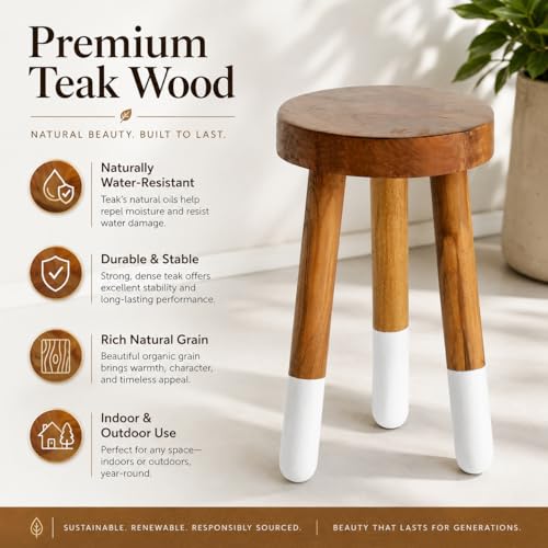 Teak 11.8" Round Dip Dyed Teak Stool | Wood Accent Side Table | Wood Plant Stand (20" Tall White) - color: 20" Tall White
