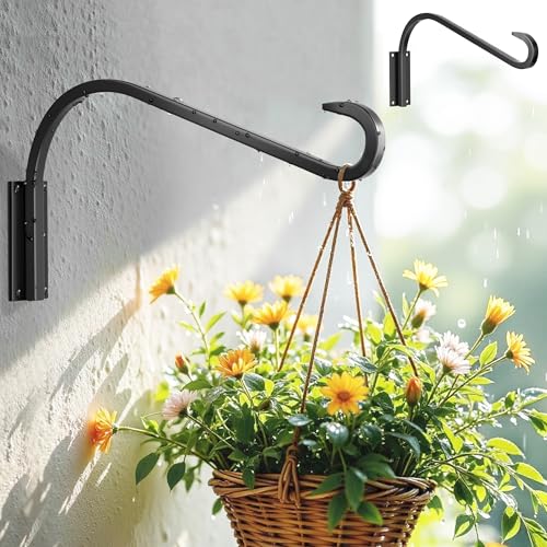 saffruff 16 Inch 2 Pack Plant Hangers for Indoor/Outdoor Wall Mount - Heavy Duty Hanging Plant Holder & Bird Feeder Hooks, Decorative Black Metal Wall Hangers for Plants, Flower Baskets - size: 16-inch 2-pack