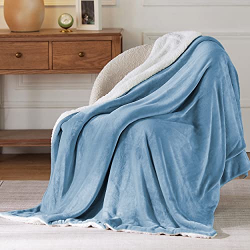 Bedsure GentleSoft Sherpa Fleece Throw Blanket for Couch, Non-Heated, Thick and Warm Throw for Women and Men, Soft Fuzzy Plush Blanket for Winter, Washed Blue, 50x60 Inches - color: 03 - Washed Blue, size: Throw (50" X 60")