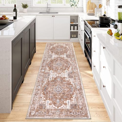 Pauwer Boho Hallway Runner Rug 2x6 Washable Entryway Area Rugs Non Slip Farmhouse Vintage Floor Mat Carpet Runner for Hallways Laundry Room Kitchen Bathroom Bedroom - color: Brick Red, size: 2' x 6' (Runner)