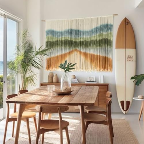 IOWER Macrame Wall Hanging Dip Dye Mountain Wall Art Large Boho Fiber Macrame Wall Decor for Bedroom Living Room Nursery Wedding Backdrop 57" W x 35" L - color: multi