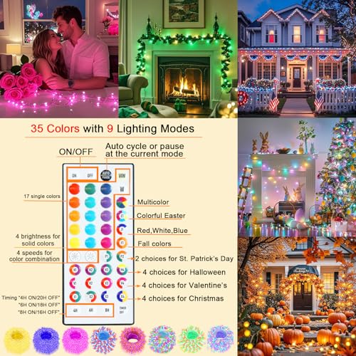 Pooqla Color Changing Christmas String Lights with Remote, 35 Colors 66FT 200LED String Lights Outdoor Patriotic Decoration, Indoor Connectable 4th of July Lights Plug in for Memorial Day Decoration - color: RGB (Red, Green, Blue), size: 200LED