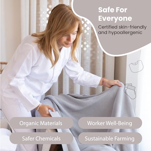 Dalisa 100% Organic Turkish Cotton Throw Blanket Harbor Mist GOTS Certified, Cozy, with Reusable Cotton Gift Bag Perfect for Couch, Bed, and Home Decor Boho Vintage Knit Alina - color: Harbor Mist, size: 80x90