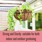 LaLaGreen Hanging Planter for Outdoor Plants (14 Inch, 2 Pack) Black Hanging Baskets with Coco Liner, Metal Wire Flower Basket Pots with Hook Hanger Balcony Porch Farmhouse Country Style Garden Decor - size: 14" x 2 Pack