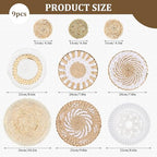 MJOGGOTT 9 Pcs Boho Wall Basket Decor Hanging Woven Wall Basket Art Decor Rattan Wicker Seagrass Home Round Tassels White Macrame Tapestry Baskets Decoration for Kitchen Home Farmhouse Decoration