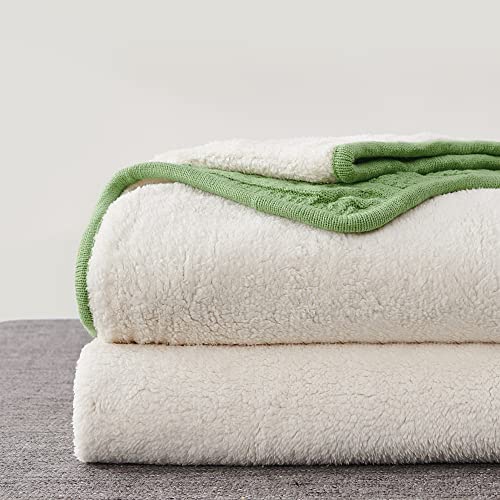 Longhui bedding Sage Green Acrylic Cable Knit Sherpa Throw Blanket - Thick, Soft, Big, Cozy Knitted Fleece Blankets for Couch, Sofa, Bed - Large 60 x 80 Inches Coverlet All Season - color: Sage Green, size: 60"x80", Oversize