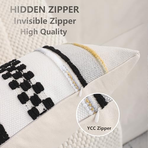 Boho Lumbar Throw Pillow Cover 14x36 Long Body Lumbar Decorative Pillow Case Accent Chenille Striped Pillowcase Farmhouse Cushion Case for Home Decor Beige and Black (1 Piece) - color: Black Stripe, size: 36" x 14" (Pack of 1)