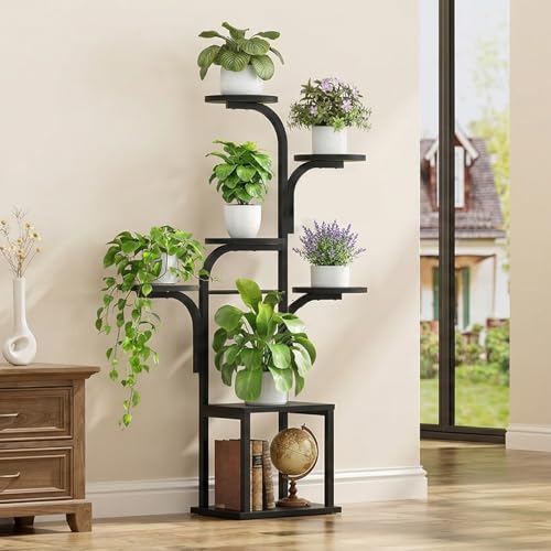 HOOBRO Plant Stand Indoor with Grow Lights, 47.2" Tall Metal Plant Shelf, 7 Tiered Corner Plant Stand for Indoor Plants, Plant Rack for Living Room Bedroom Balcony, Black BB09DHJ01 - color: Black