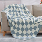 WRENSONGE Checkered Throw Blanket, Grey Blue Soft Cozy Fluffy Warm Hand Made Throw Blankets for Couch, Sofa, Chair, Bed, Camping, Picnic, Travel Lightweight Bed Blanket - 50"*70" - color: Arctic Blue, size: Throw-XL(50"x 70")