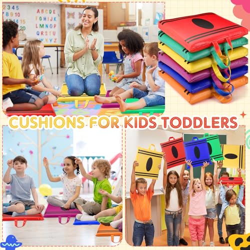 Beeveer 12 Pcs 12'' Crayon Floor Cushions with Handle for Kids Classroom Flexible Seating Colorful Floor Pillow Waterproof Cushions Seating for Toddlers Daycare Nursery Preschool School Home(Square) - color: 6 Colors, size: Crayon#1