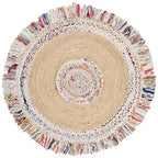 SAFAVIEH Cape Cod Collection Area Rug - 5' Round, Ivory & Light Beige, Handmade Boho Fringe Jute & Cotton, Ideal for High Traffic Areas in Living Room, Bedroom (CAP205B)