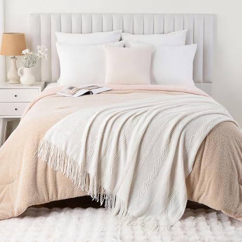 BATTILO HOME Cream Throw Blanket for Couch, Bedroom Decor Boho Throw Blanket, Decorative White Blanket Throw for Sofa Living Room, 50"x60" - color: Cream, size: 50 x 60 in.