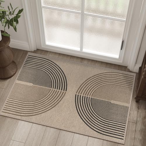 Rugalia Easy Jute Rainbow Entryway Rug, 2x3 Washable Non-Slip Indoor Outdoor Doormat, Neutral Boho Farmhouse Small Kitchen Rug Modern Abstract Throw Rugs for Entrance Bedroom Bathroom - color: Nature Rainbow, size: 2' x 3' (Rectangular)