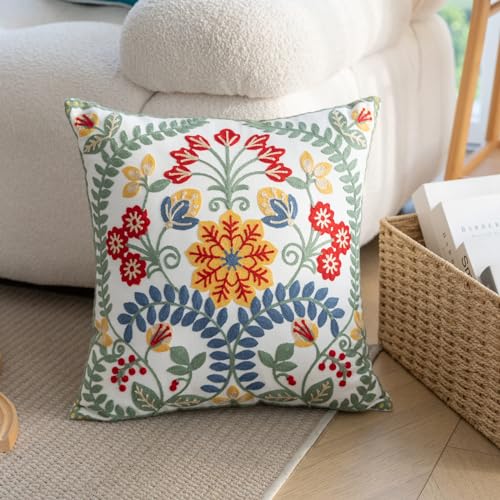 YIcabinet Pack of 2 Throw Pillow Covers,Embroidered Pillow Case Soft Square Decorative Pillowcases for Home Sofa Couch 18x18 Inch - color: White01