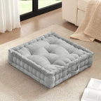 Intelligent Design Floor Pillow - Shredded Foam Filled Meditation & Yoga Cushion, Chenille Tufted, Handsewn Scalloped Edge, Oeko-TEX Certified, Azza, 24" x 24" x 5" Grey - color: Grey, size: 24"W x 24"L x 5"H