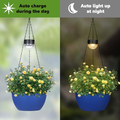 BAYN 2 Packs Solar Hanging Basket Planters for Plants Outdoor, Self Watering Blue Flower Plants Pots with Solar Light Drainer for Balcony Patio Garden Outdoor Decoration - color: Dark Blue