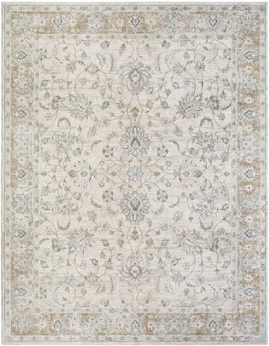 Hauteloom Kerem Boho Vintage Traditional Oushak Area Rug - Farmhouse Oriental Floral Damask Carpet for Living Room, Bedroom, Dining Room - Taupe, Beige, Olive; Blue 2' x 2'11" - color: Light Gray, Cream, Medium Brown / Kerem, size: 1'11" x 2'11" (Rectangu